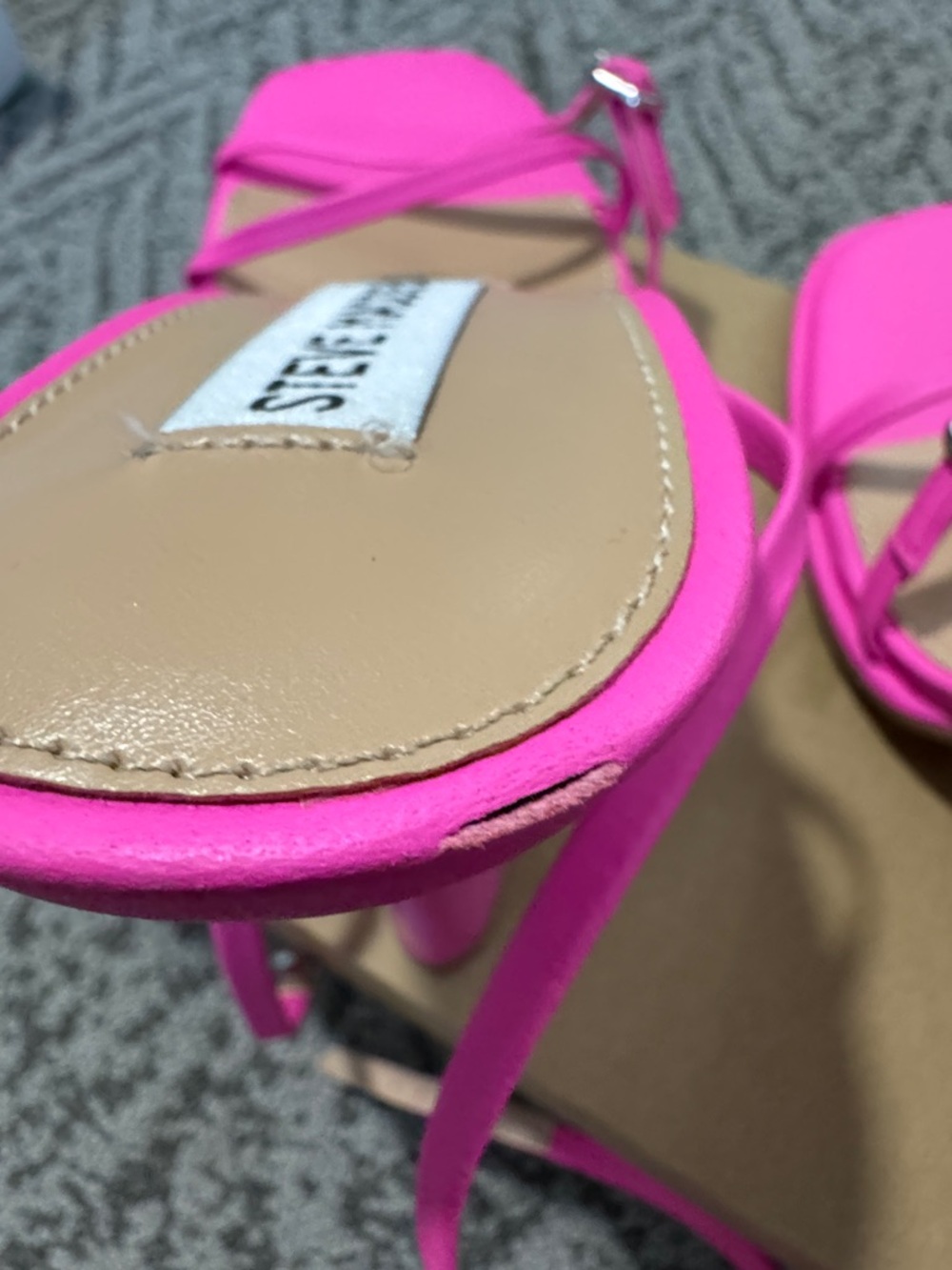 Steve Madden Neon Pink Strappy Square-Toe Heels - Picture 9 of 12
